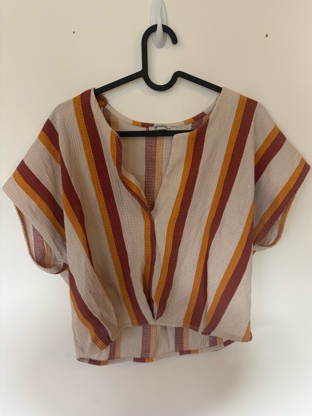 Zara Trafaluc Striped Twist Front Crop Top Rust Mustard Cream Boho Size S